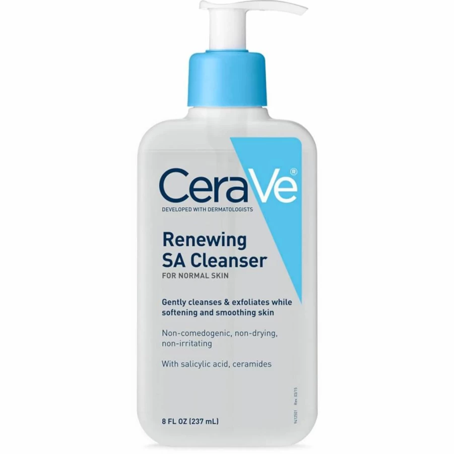 CeraVe Renewing SA Cleanser with Salicylic Acid, Hyaluronic Acid, Niacinamide & Ceramides, Gentle Exfoliating Face Wash for Smooth Skin, Fragrance-Free & Non-Comedogenic, 8 oz