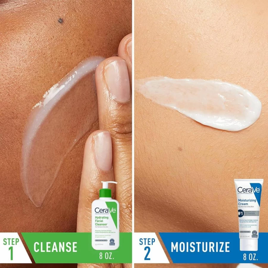 CeraVe Moisturizing Cream 16oz with Pump + 1oz Hydrating Facial Cleanser Combo Pack for Dry Skin Relief