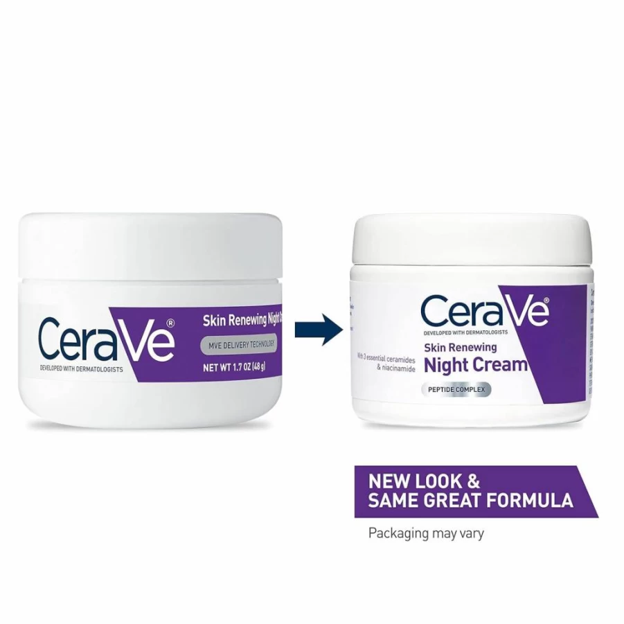 CeraVe Renewing Night Cream with Niacinamide, Peptides & Hyaluronic Acid - 1.7 oz Moisturizer for Face (Packaging May Vary)