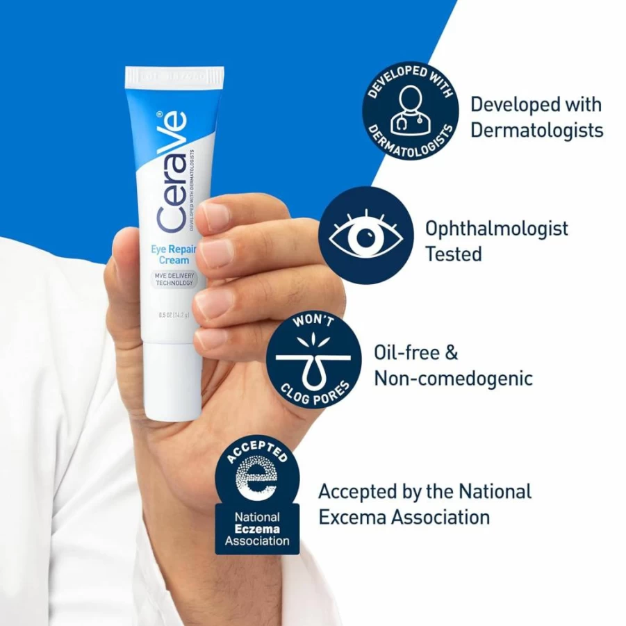 CeraVe Eye Repair Cream for Puffiness & Dark Circles – Hydrating Under Eye Treatment with Hyaluronic Acid, Niacinamide & Marine Botanicals, Oil-Free & Ophthalmologist Tested