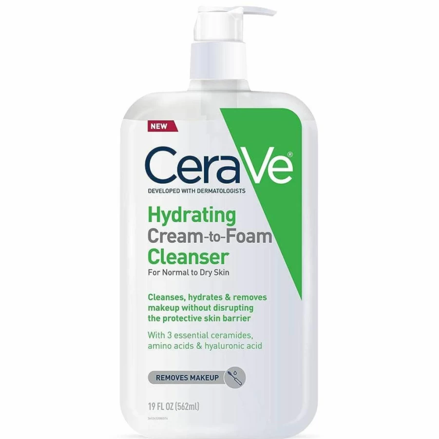 CeraVe Hydrating Cream-to-Foam Cleanser & Makeup Remover for Dry Skin with Hyaluronic Acid, Fragrance-Free Non-Comedogenic Foaming Face Wash, 16 oz Refill
