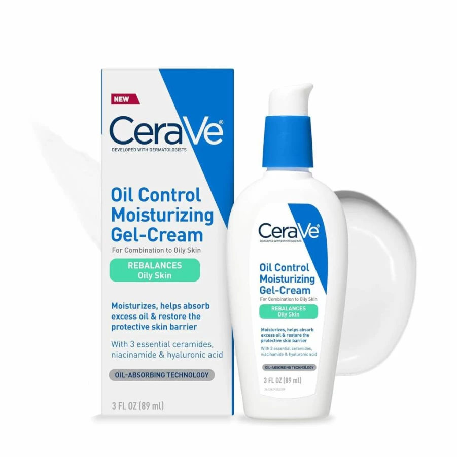 CeraVe Oil-Free Moisturizer for Oily Skin with Niacinamide & Hyaluronic Acid, Non-Comedogenic Gel-Cream, Fragrance Free, Oil Absorbing Technology to Control Shine