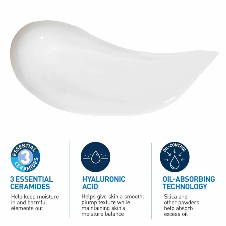 CeraVe Oil-Free Moisturizer for Oily Skin with Niacinamide & Hyaluronic Acid, Non-Comedogenic Gel-Cream, Fragrance Free, Oil Absorbing Technology to Control Shine