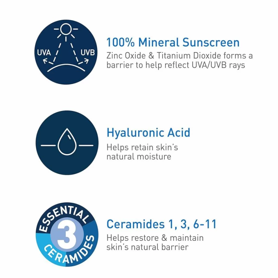CeraVe Mineral Sunscreen SPF 50 for Body – Oil-Free, Non-Greasy Formula with Zinc Oxide, Titanium Dioxide, Hyaluronic Acid & Ceramides – 5 Oz