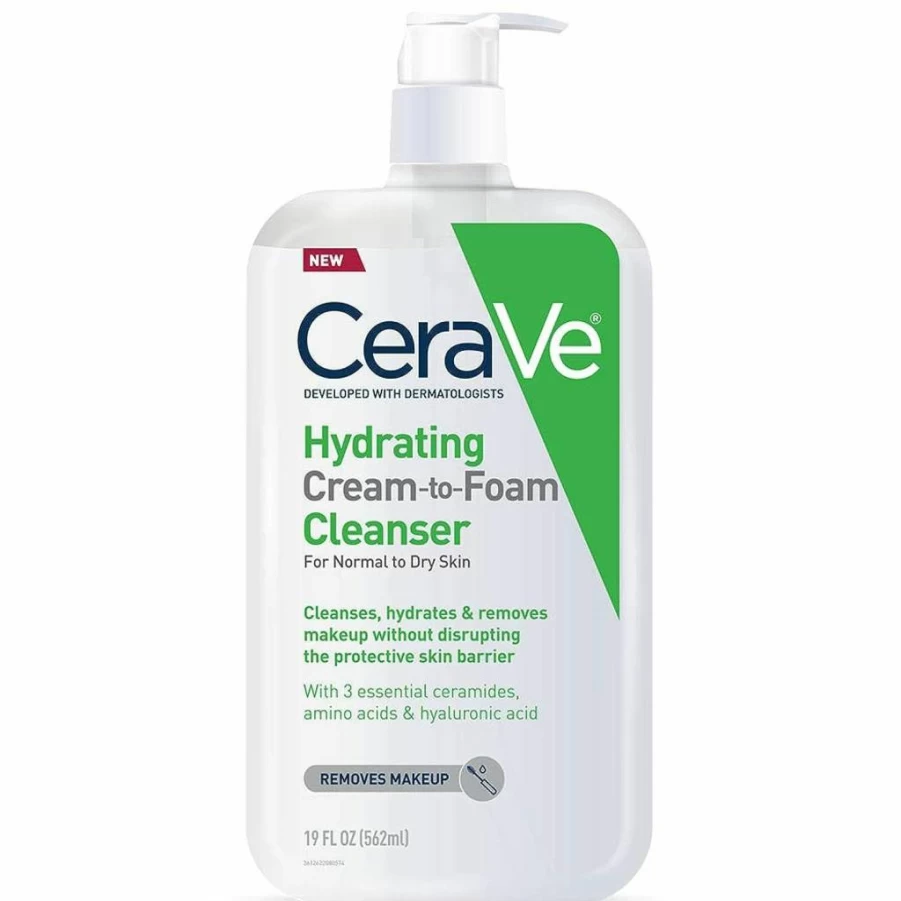 CeraVe Hydrating Foaming Facial Cleanser for Dry Skin with Hyaluronic Acid, Fragrance-Free & Non-Comedogenic Makeup Remover, 19 Fl Oz