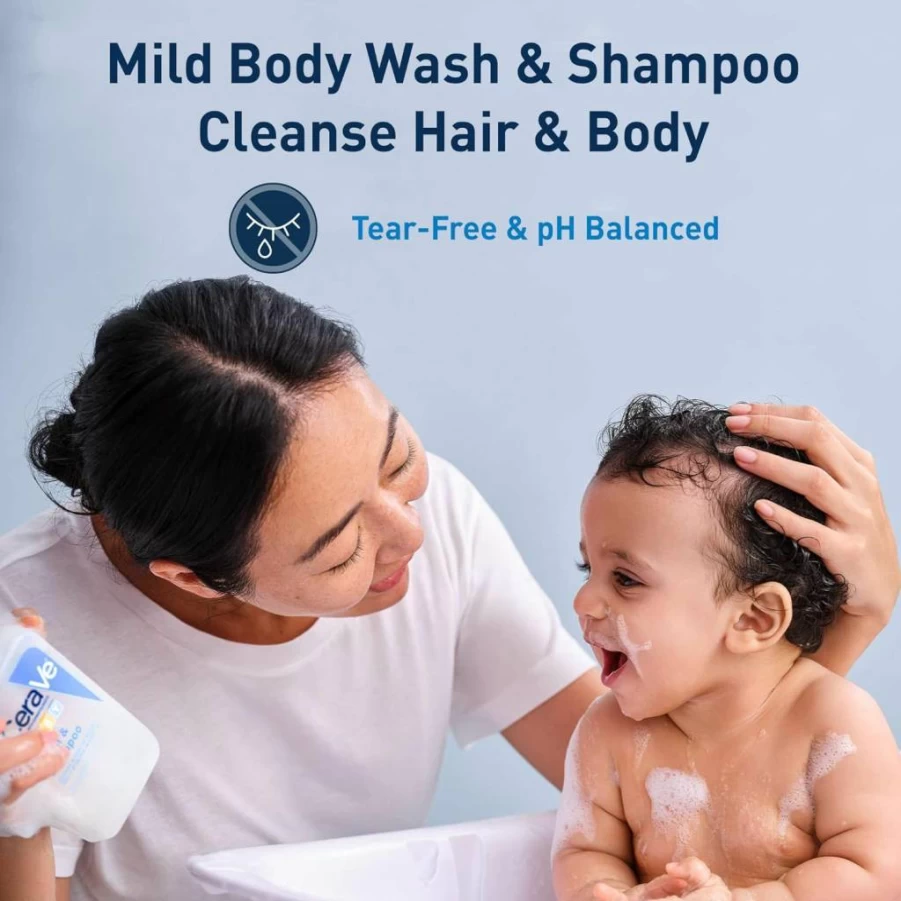 CeraVe Baby Wash & Shampoo 2-in-1 | Tear-Free, Fragrance-Free, Sulfate-Free | Gentle Cleanser with Vitamin E for Baby Skin & Hair | 16 oz