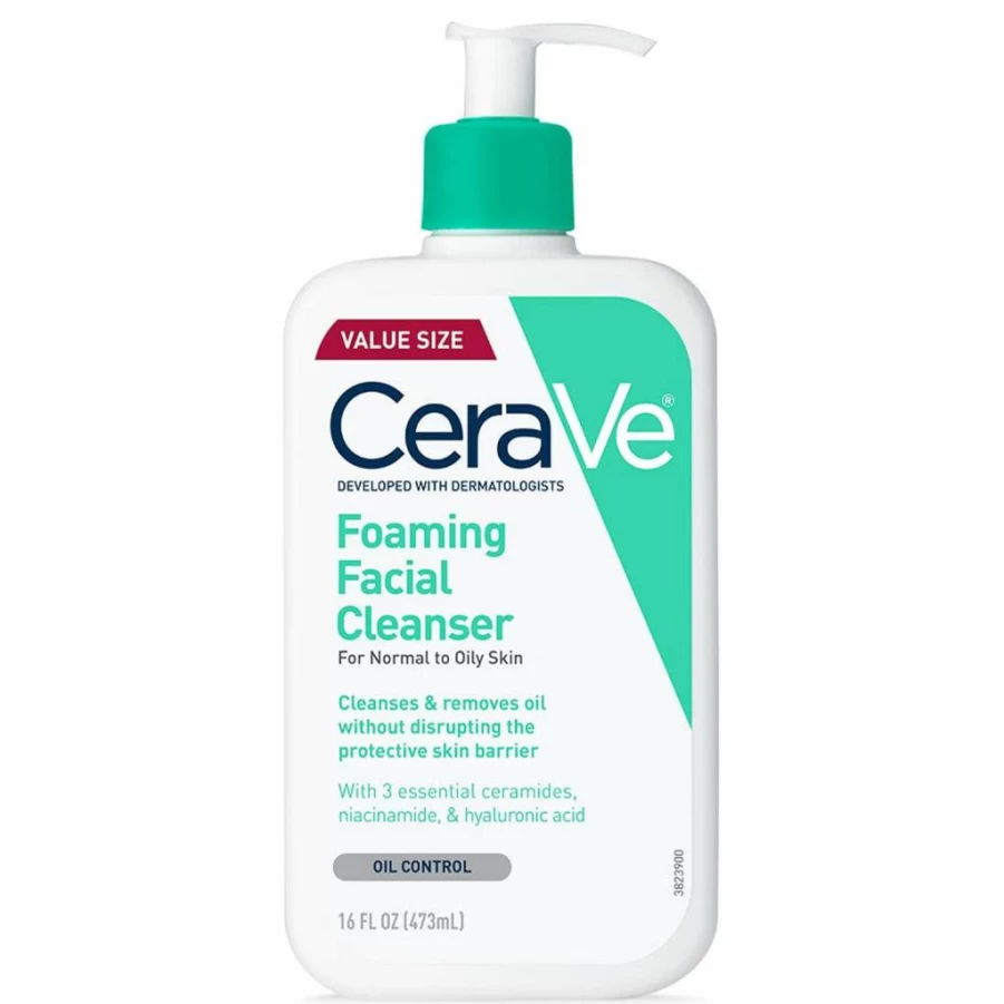 CeraVe Foaming Facial Cleanser for Oily Skin with Hyaluronic Acid, Ceramides & Niacinamide, Fragrance-Free, Paraben-Free, Non-Drying Oil Control Face Wash, 16 fl oz