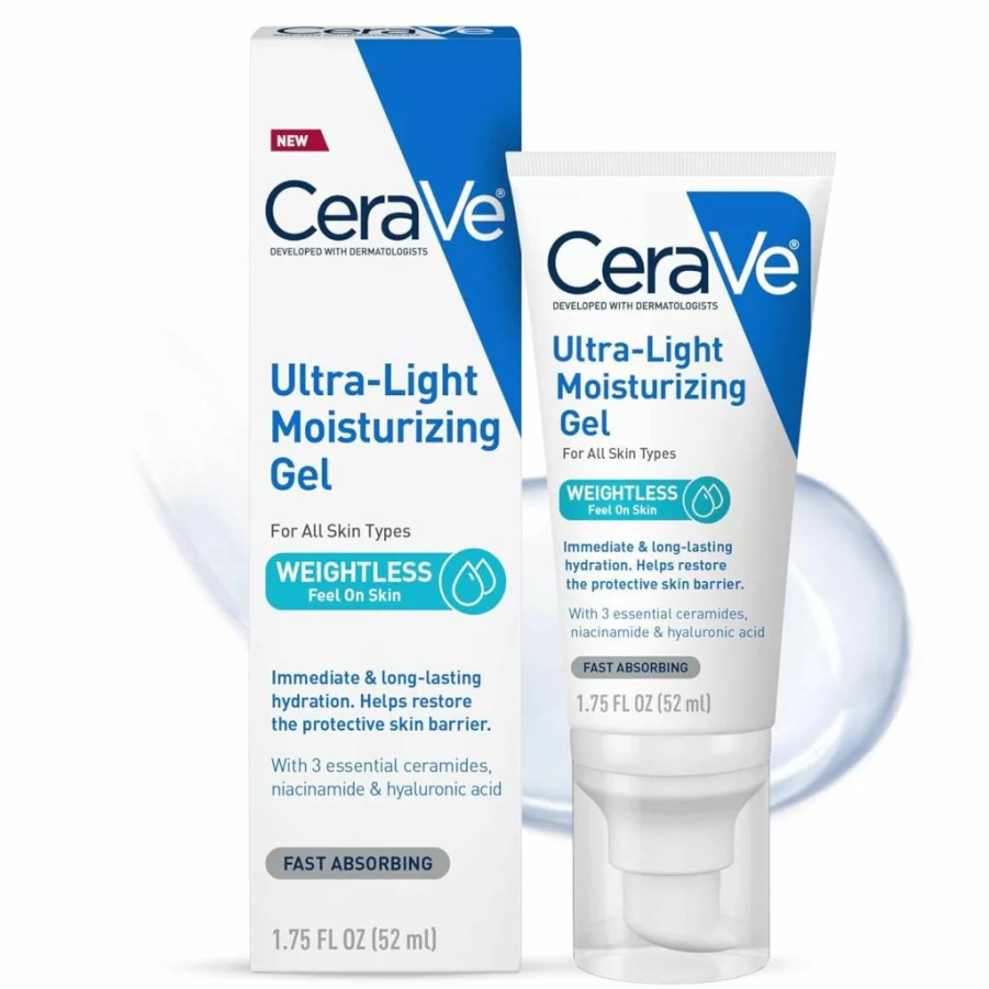 CeraVe Ultra-Light Moisturizing Gel with Ceramides, Niacinamide & Hyaluronic Acid | Oil-Free, Fragrance-Free Face Moisturizer for Men & Women | 1.75 Fl Oz