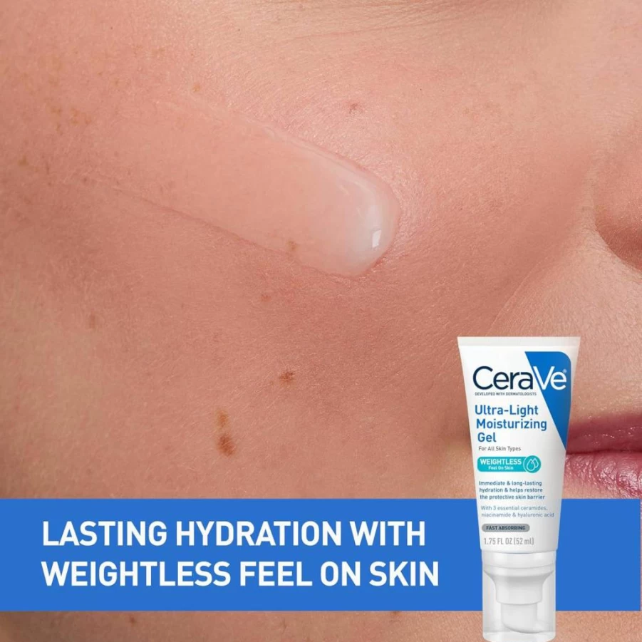 CeraVe Ultra-Light Moisturizing Gel with Ceramides, Niacinamide & Hyaluronic Acid | Oil-Free, Fragrance-Free Face Moisturizer for Men & Women | 1.75 Fl Oz