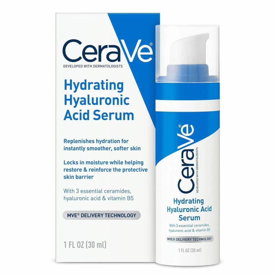 CeraVe Hyaluronic Acid Serum with Vitamin B5 & Ceramides for Dry Skin – Fragrance Free Hydrating Facial Serum, 1 oz