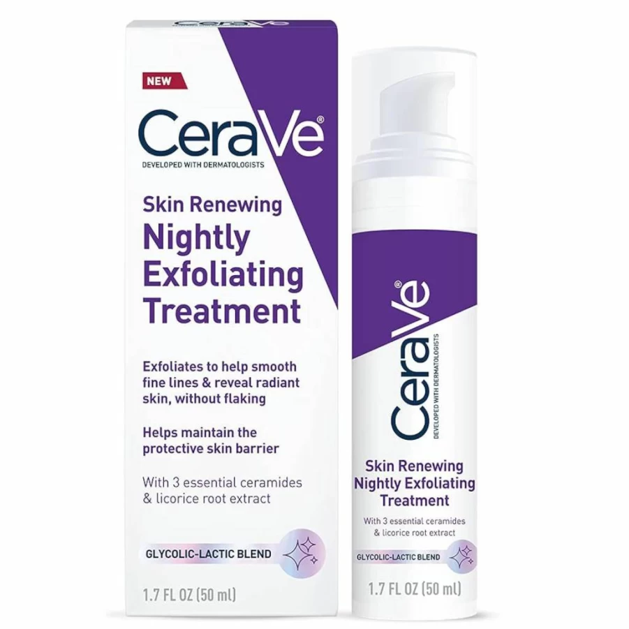 CeraVe Renewing Night Serum with 5% Glycolic & Lactic Acid, Anti-Aging Exfoliating Treatment for Wrinkles & Dark Spots, 1.7 oz Facial Gel