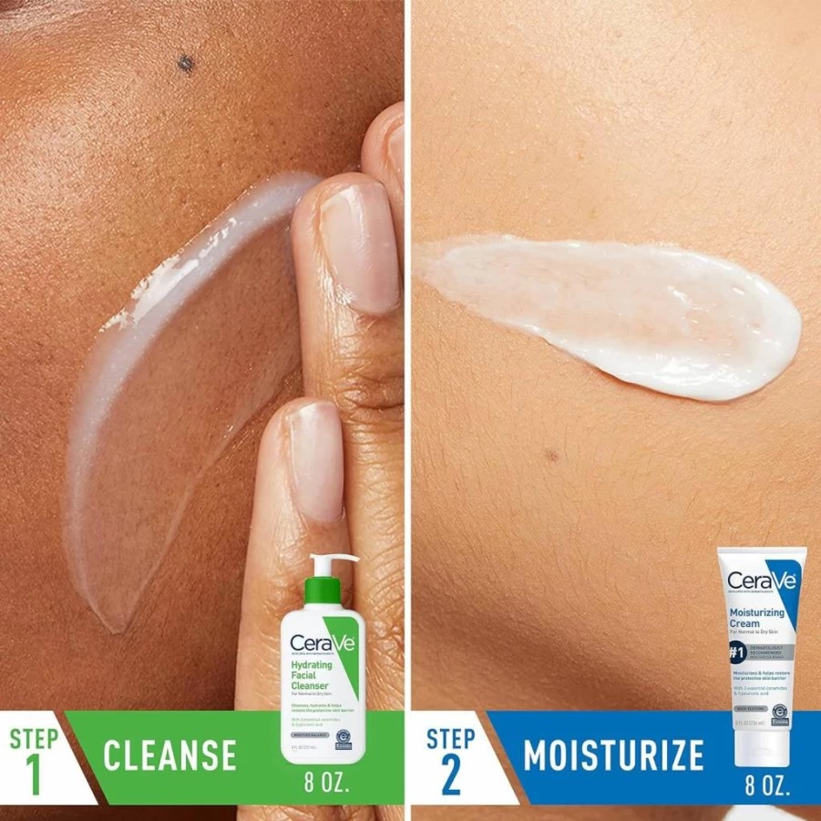 CeraVe Hydrating Face Wash & Moisturizing Cream Travel Kit - 3oz Cleanser + 12oz Cream for Dry Skin