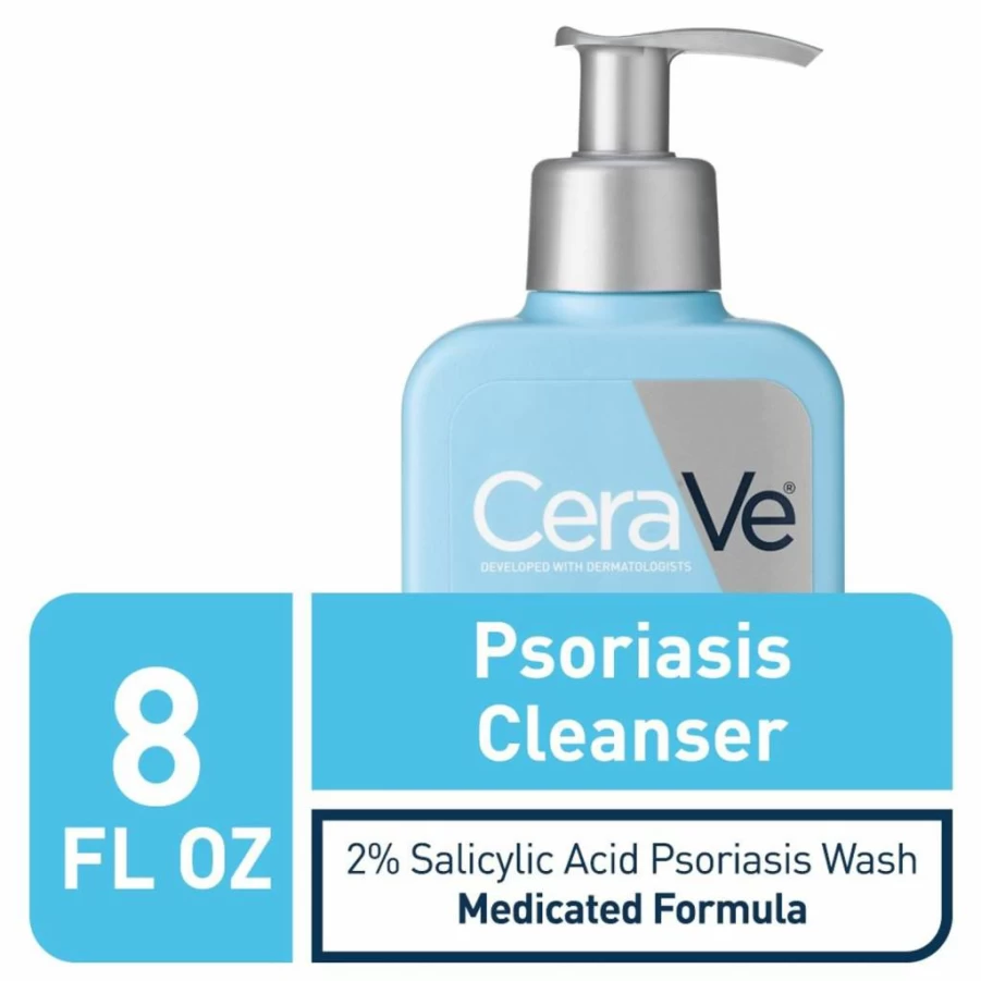 CeraVe Psoriasis Treatment Cleanser with Salicylic Acid & Lactic Acid for Dry Skin Relief, Fragrance-Free & Hypoallergenic Exfoliating Face Wash, 8 oz