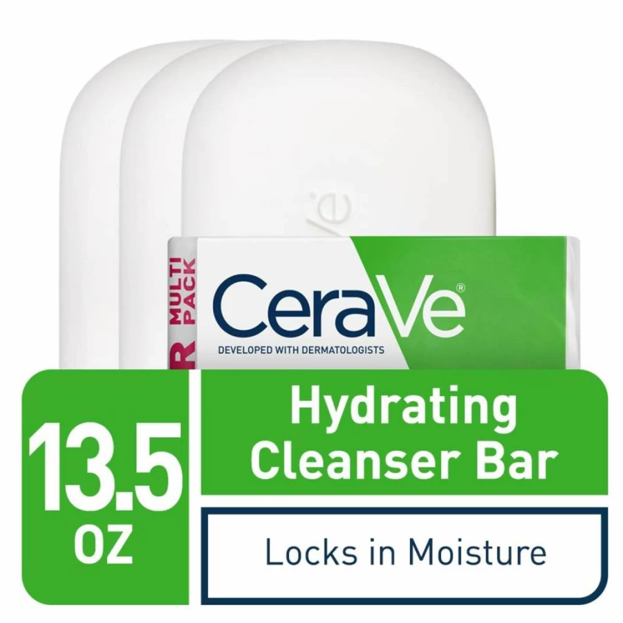 CeraVe Hydrating Cleansing Bar for Face & Body - Fragrance-Free, Soap-Free with Hyaluronic Acid & Ceramides - Moisturizing 5% Cream - 3 Pack (4.5 oz Each)
