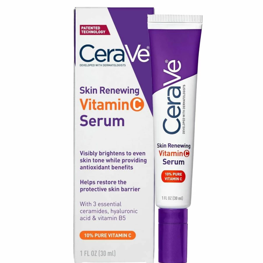 CeraVe Vitamin C Serum & Eye Cream Set for Brightening Skin – Hyaluronic Acid Face Serum & Caffeine Eye Cream for Dark Circles & Puffiness