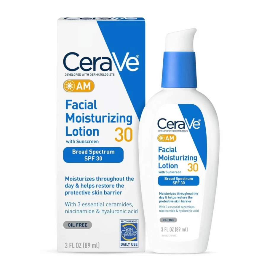 CeraVe AM Facial Moisturizer SPF 30 Oil-Free, Hyaluronic Acid & Niacinamide, Non-Comedogenic Broad Spectrum Sunscreen, 3 oz