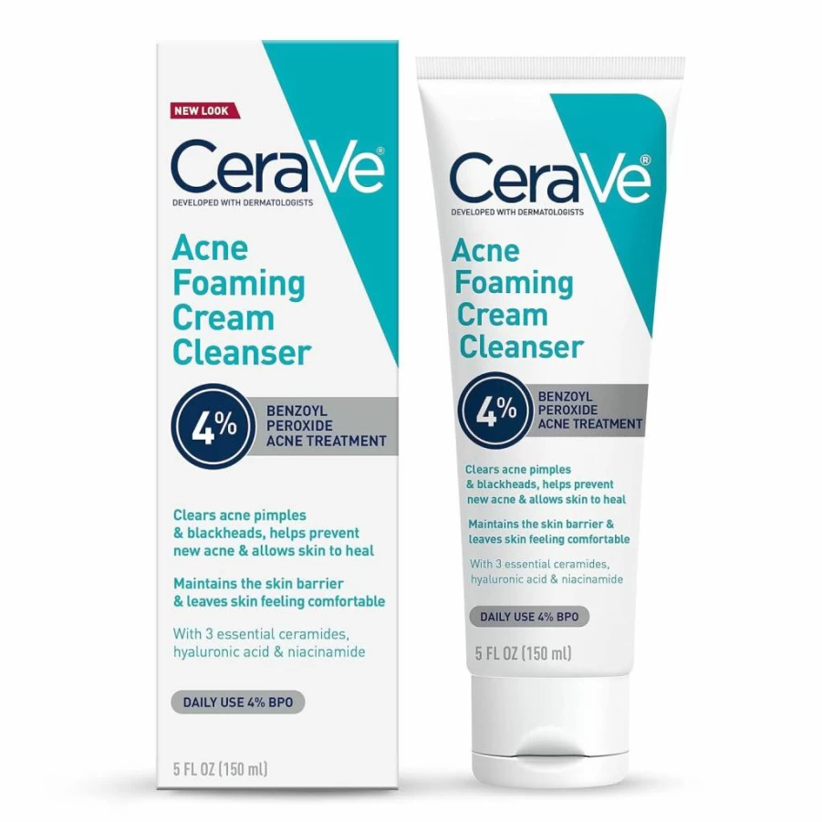 CeraVe Acne Treatment Face Wash with 4% Benzoyl Peroxide, Hyaluronic Acid, Niacinamide & Ceramides for Gentle Daily Cleansing