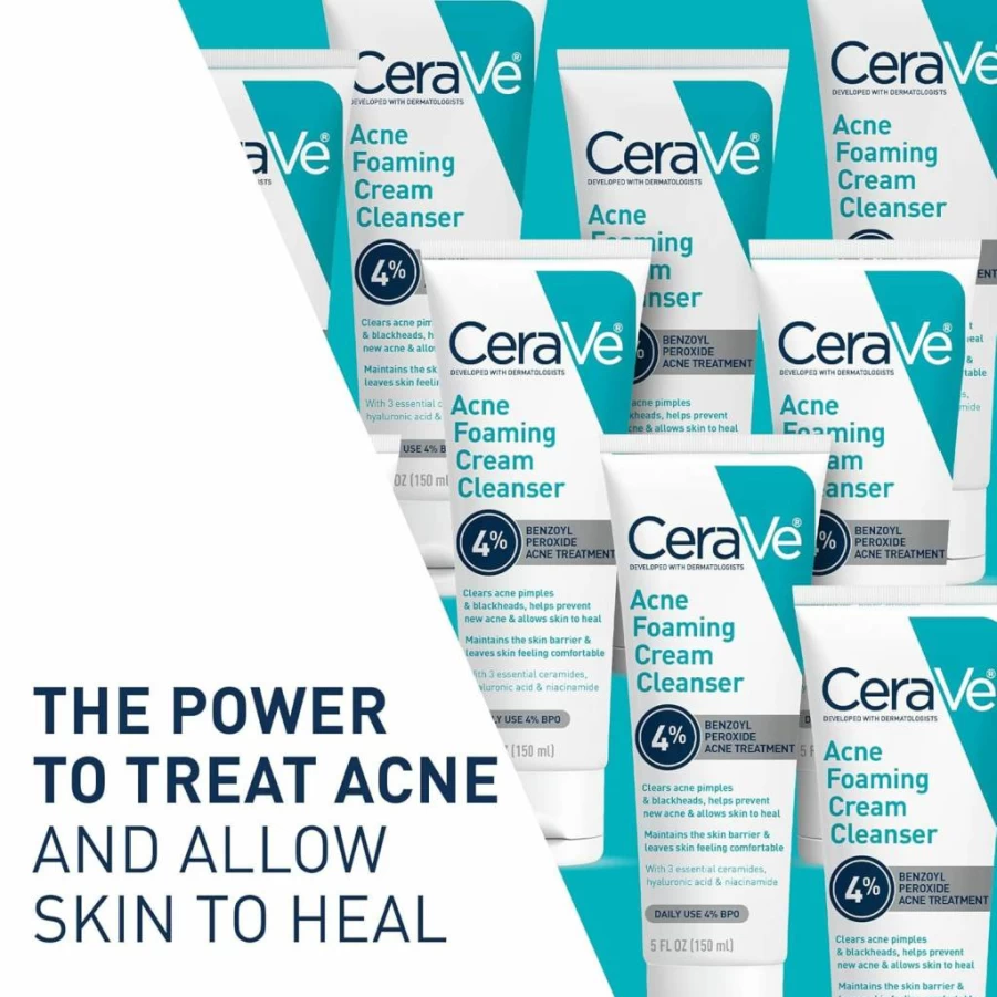 CeraVe Acne Treatment Face Wash with 4% Benzoyl Peroxide, Hyaluronic Acid, Niacinamide & Ceramides for Gentle Daily Cleansing