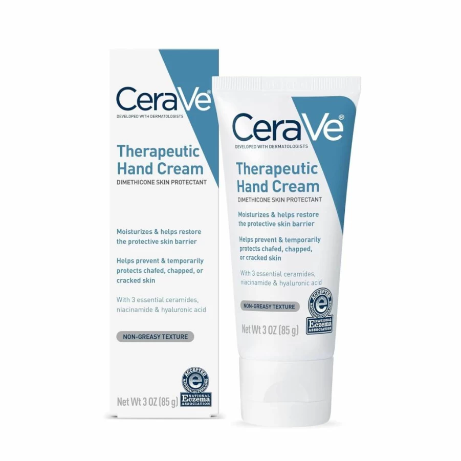 CeraVe Fragrance-Free Therapeutic Hand Cream for Dry, Cracked Hands with Hyaluronic Acid & Niacinamide, 3 oz