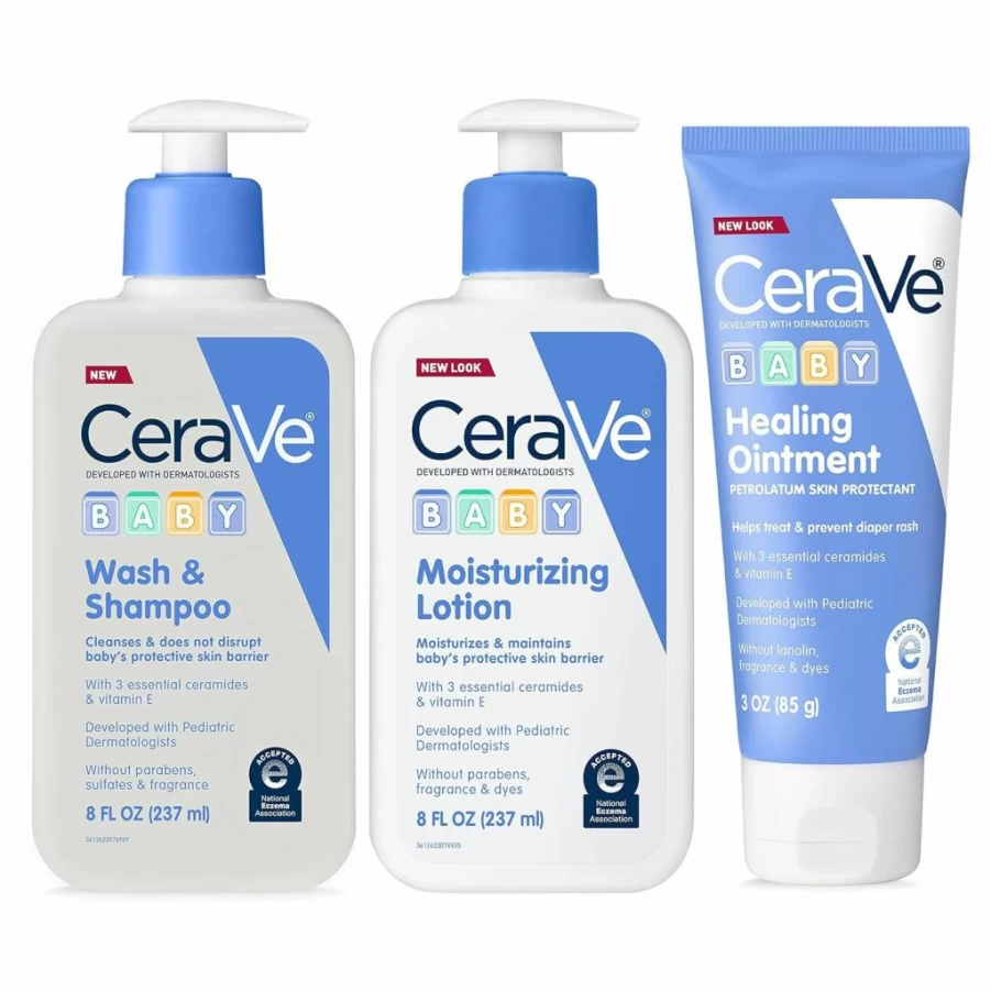 CeraVe Baby Bath Gift Set with 8oz Wash & Shampoo, 8oz Moisturizing Lotion & 3oz Healing Ointment | Fragrance-Free, Paraben-Free, Phthalate-Free & Tear-Free Baby Skincare Essentials