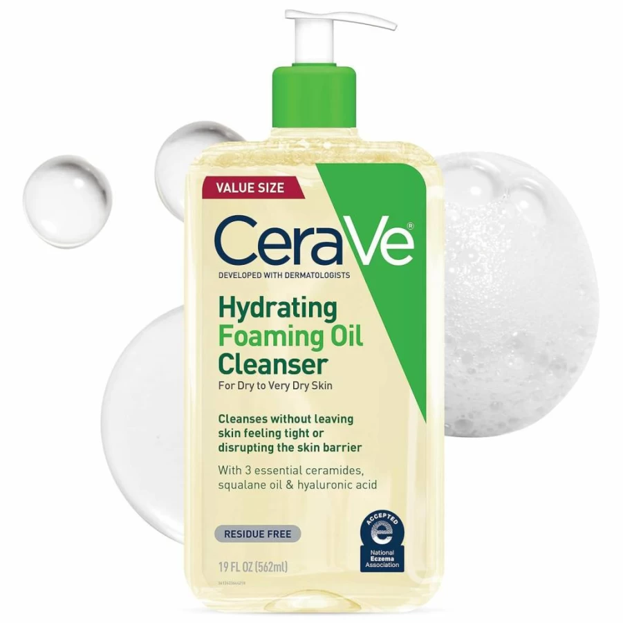 CeraVe Hydrating Foaming Oil Cleanser for Dry to Very Dry Skin with Squalane, Hyaluronic Acid & Ceramides, Fragrance-Free Face & Body Wash, 8 Fl Oz