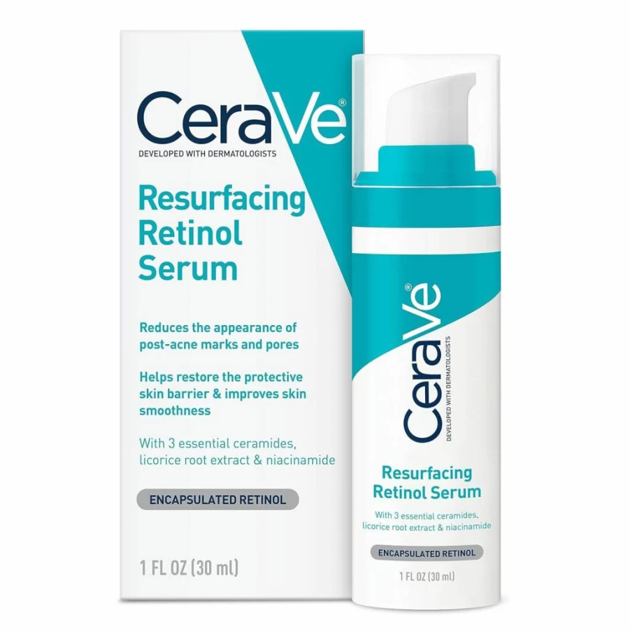 CeraVe Retinol Serum for Acne Scars & Pores - Niacinamide & Licorice Root Extract, Brightening Face Serum, Non-Comedogenic Skin Barrier Repair