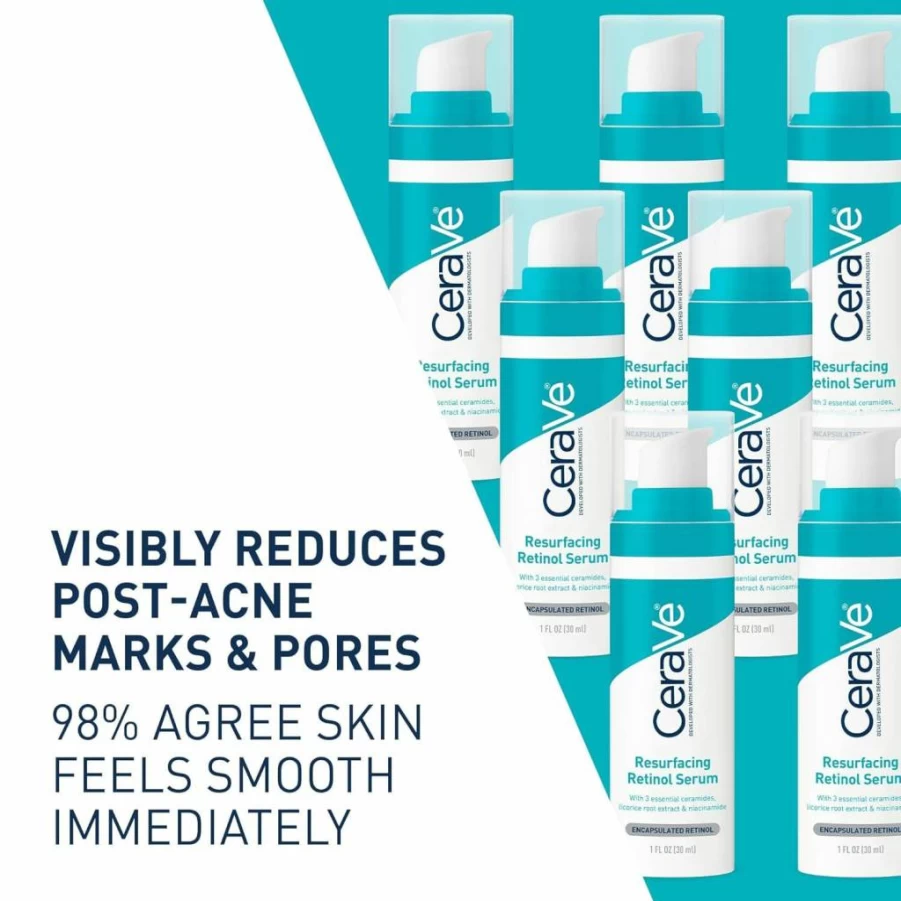 CeraVe Retinol Serum for Acne Scars & Pores - Niacinamide & Licorice Root Extract, Brightening Face Serum, Non-Comedogenic Skin Barrier Repair