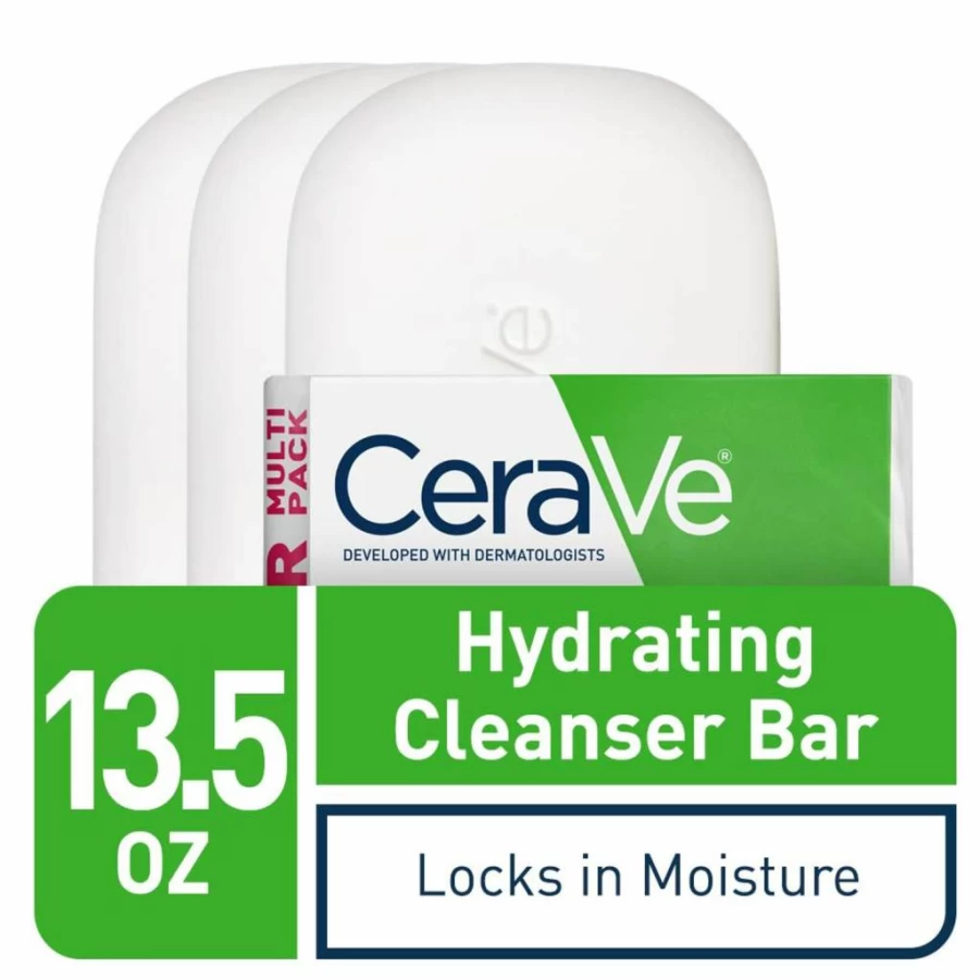 CeraVe Hydrating Cleanser Bar for Face and Body, Fragrance-Free & Soap-Free with Ceramides and Hyaluronic Acid, 5% Moisturizing Cream, 2-Pack (4.5 Oz Each)
