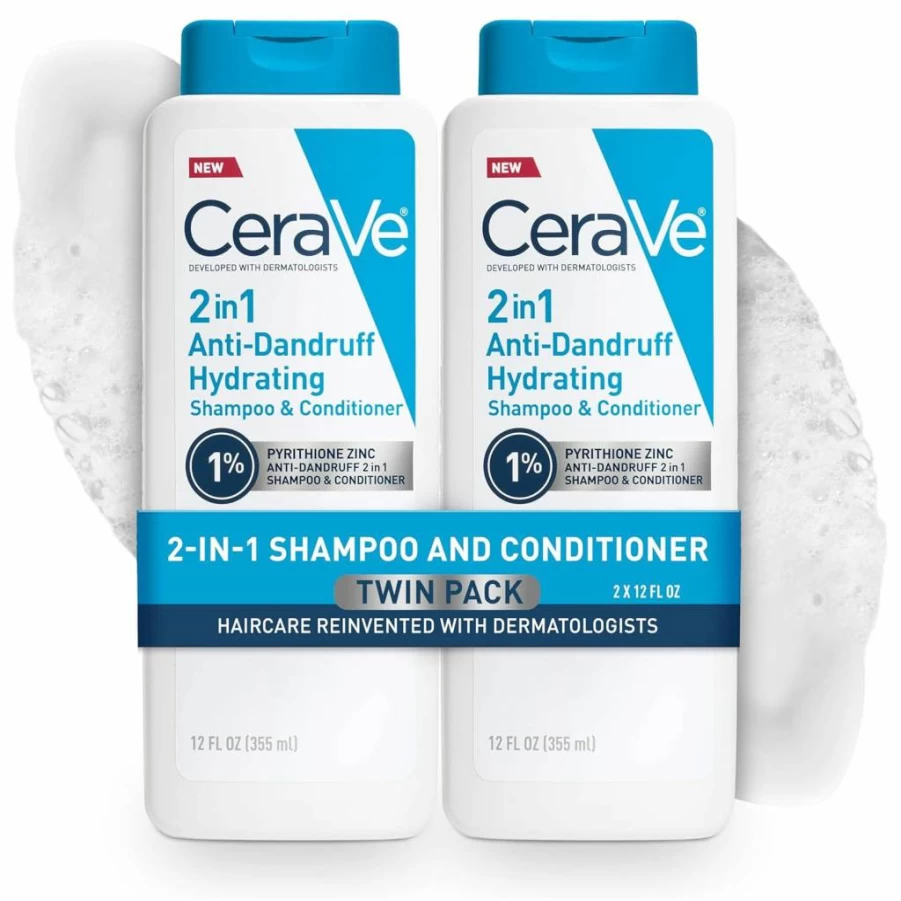 CeraVe Hydrating Anti-Dandruff Shampoo & Conditioner Set - 2 x 12 Fl Oz, 1% Pyrithione Zinc for Dandruff Control, Sulfate-Free & Color Safe, Twin Pack