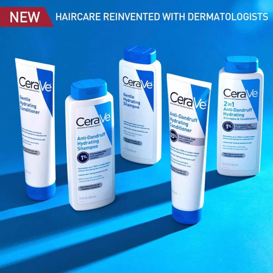 CeraVe Hydrating Anti-Dandruff Shampoo & Conditioner Set - 2 x 12 Fl Oz, 1% Pyrithione Zinc for Dandruff Control, Sulfate-Free & Color Safe, Twin Pack